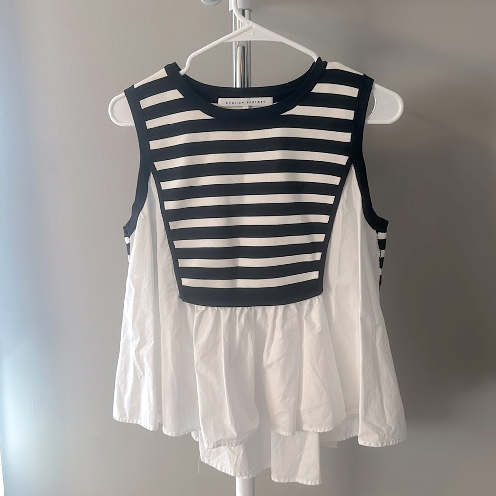 English Factory sweater vest with white layered blouse
